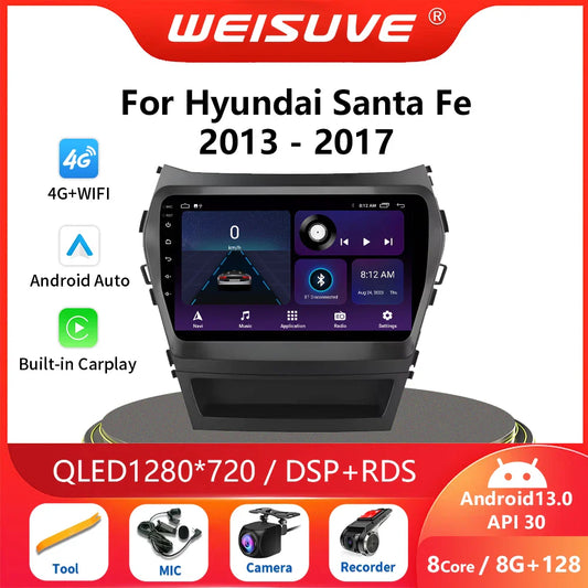 9 Inch 2 Din Android Car Radio for Hyundai IX45 Santa Fe 2013 2014 2015 2016 2017 Car Stereo Android Auto Carplay Navigation GPS