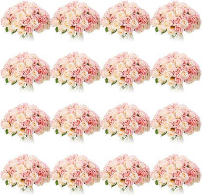 240 Pcs Artificial Rose Flowers Bouquet Silk Realistic Flowers Bulk Centerpieces DIY Bride Fake Rose for Home Bridal Wedding Par