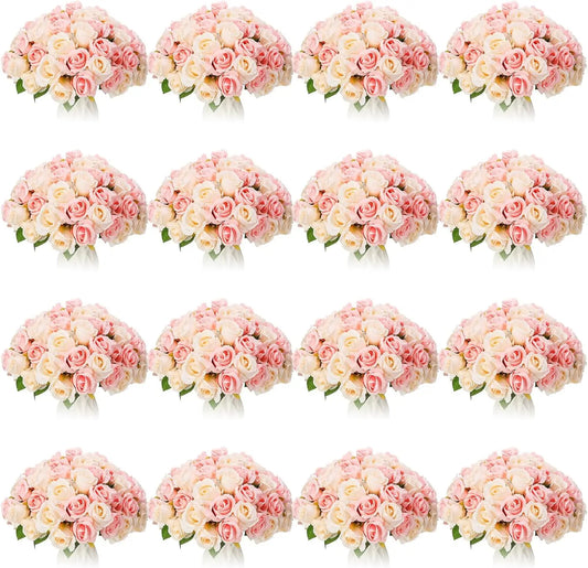 240 Pcs Artificial Rose Flowers Bouquet Silk Realistic Flowers Bulk Centerpieces DIY Bride Fake Rose for Home Bridal Wedding Par