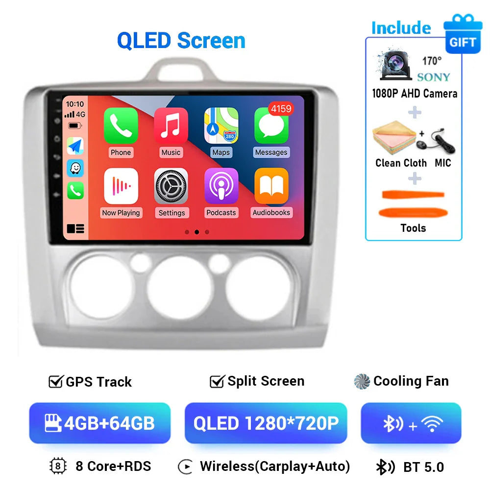 Android 13 Wireless CarPlay Auto For Ford Focus 2 3 Mk2 Mk3 2004-2011 4G+WIFI Car Radio Multimedia Stereo Player GPS 360 Camera