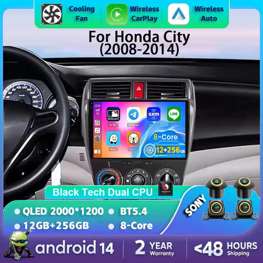 Android 14 Carplay Auto GPS For Honda City 2008 2009 2010 - 2014 Car Radio DSP Multimedia WIFI+4G Head Unit Video Stereo Player