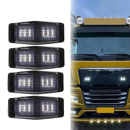 4Pcs Smoked White Front Grill Light LED Marker Lamp For Scania Volvo Man Benz Truck Lorry Double Burner Indicator Light