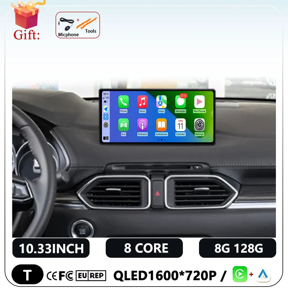 10.33 Inch Android 14 for Mazda CX-5 2018 Car BT 5.0 Car Radio Player GPS Stereo System 1600*720P 4G WIFI FM GPS  BT 5.0 DSP