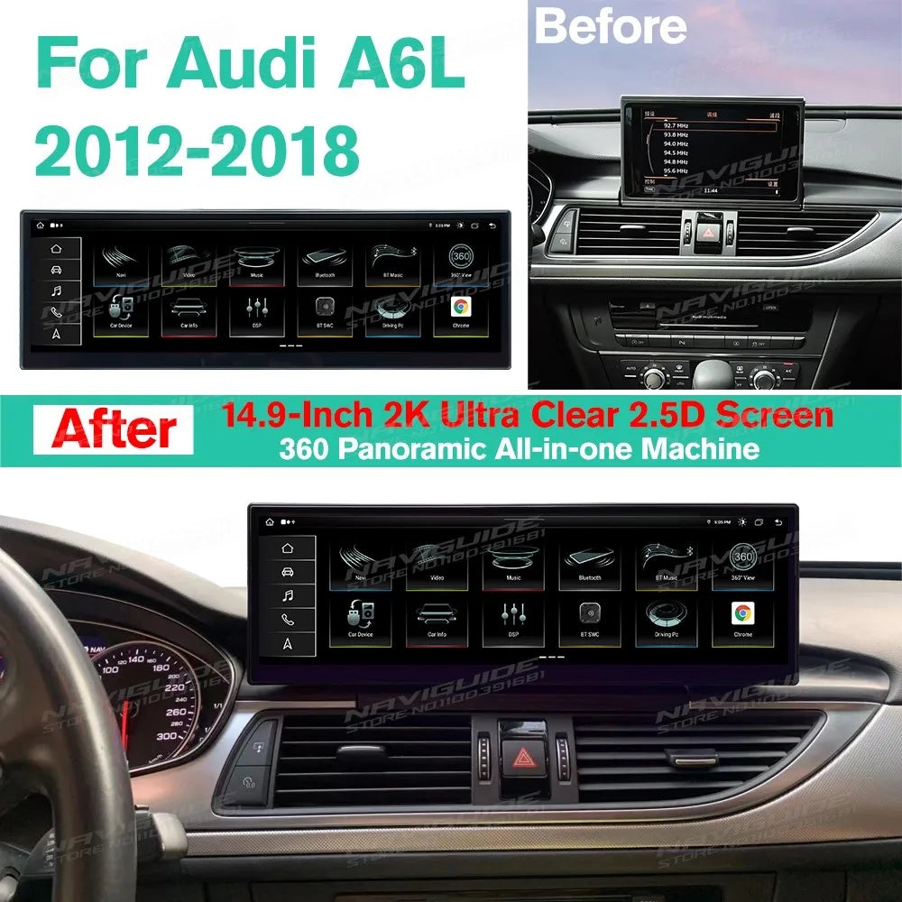 14.9" Android14 Car Radio For Audi A6L 2012-2018 Car Multimedia Player Wireless Carplay Android Auto Smart car system Navigation