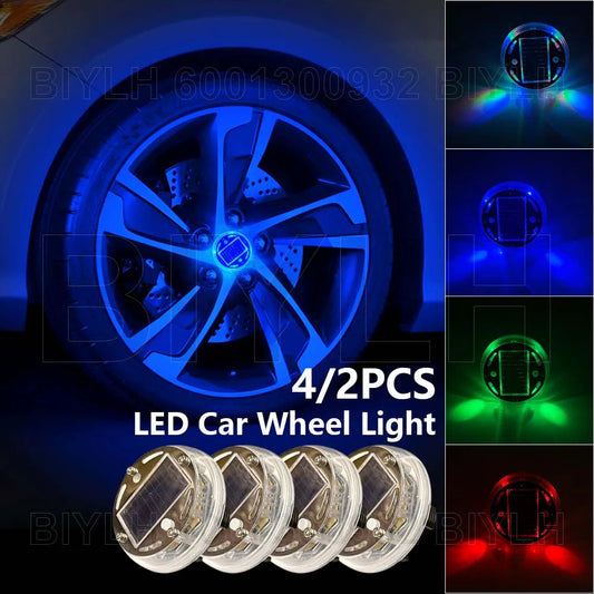 4/2Pcs LED Car Wheel Light Solar Red Blue Green Flashing Car Ambient Lamp Car Chassis Light Universal Auto Exterior Accessories