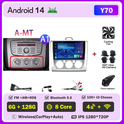 2din Android 14 Carplay Radio For ford focus 2 3 Mk2 Mk3 2004-2011 Automotive Car Multimedia GPS Autoradio 8 Core Wifi DSP BT