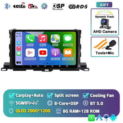 Android 14 For Toyota Highlander 3 Kluger 2013-2018 2K QLED Android Car Radio Multimedia Video Player GPS Stereo CarPlay 4G DSP
