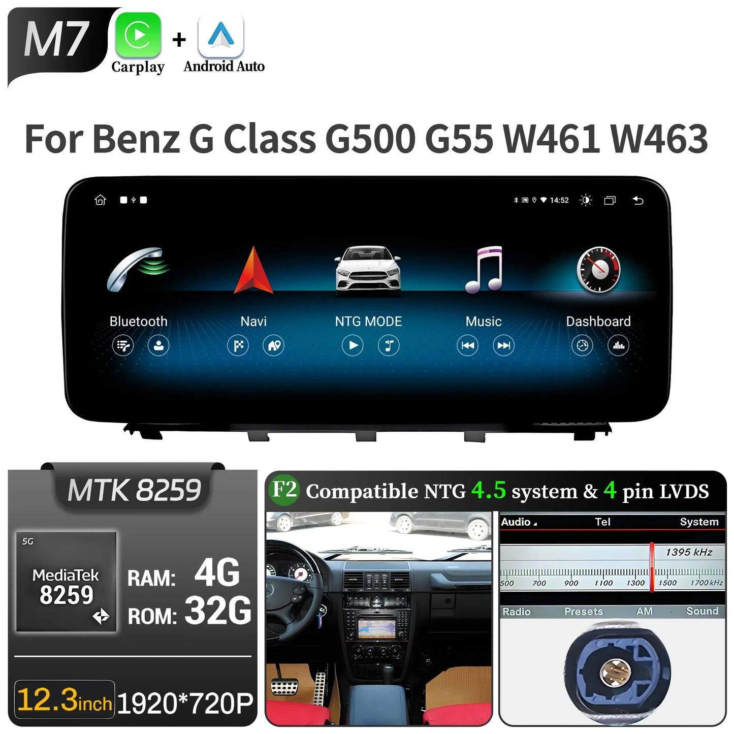 Car Radio For Mercedes Benz G Class G500 G55 W461 W463 2008-2015 Android 14 Wireless BT Carplay Snapdragon 680 Head Unit Screen