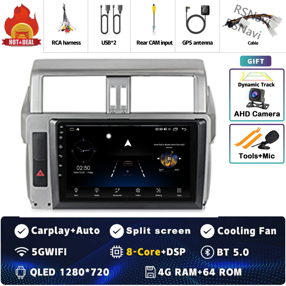Android 14 For Toyota Land Cruiser Prado 150 2013 - 2017 2K QLED Android Car Radio Multimedia Video Player GPS Stereo CarPlay