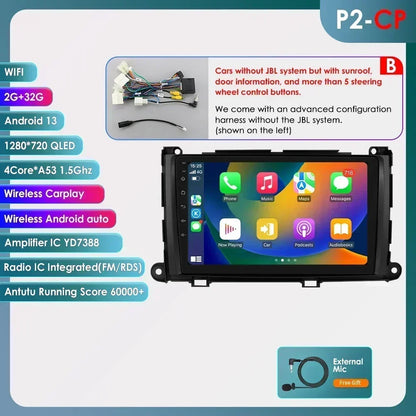 Hizpo For Toyota Sienna XL30 2010-2014 Car Radio Multimedia Video Player Navigation Stereo GPS Android Auto Carplay 8G+128GB RDS
