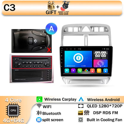 Carplay 2din Android 14 Car Radio Multimedia Gps Navigation For Peugeot 307 307CC 307SW 2002-2013 Stereo 2 DIN 4G WIFI Head Unit
