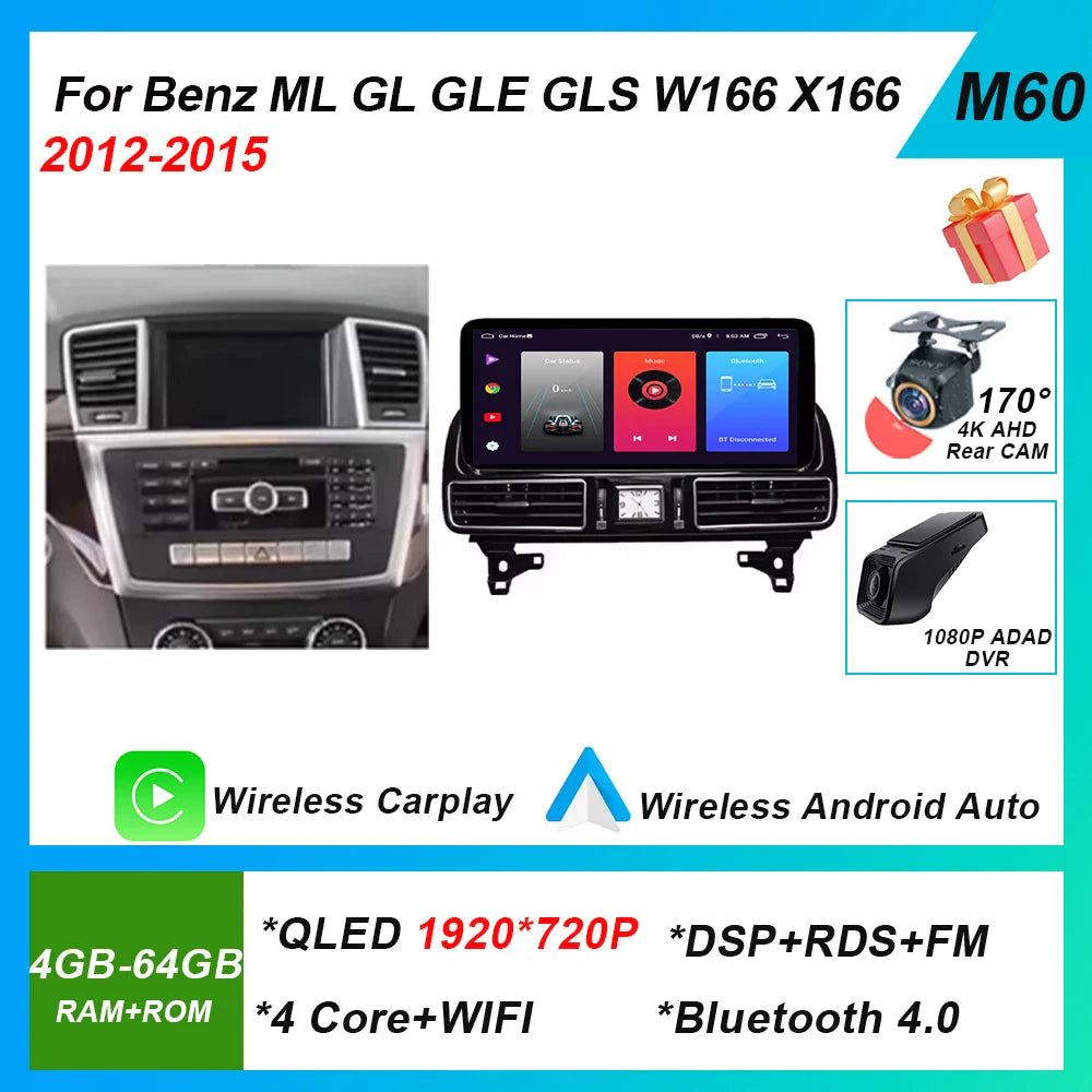 Android 14 Radio For Mercedes Benz ML GL GLE GLS W166 X166 2012-2019 12.3” 4.5NTG 5.0NTG Car Raido Multimedia Video Player GPS