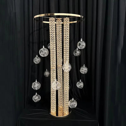 Metal Flower Stand Centerpiece with Hanging Ball Round Gold Wedding Table Centerpiece for Wedding Valentine's Day Decoration