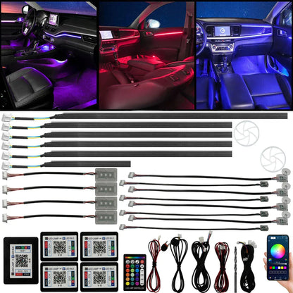 22in1 Universal Symphony Colorful Car Ambient Light Neon RGB Automobile Acrylic Strip Decor lamp APP & RF Remote Controller