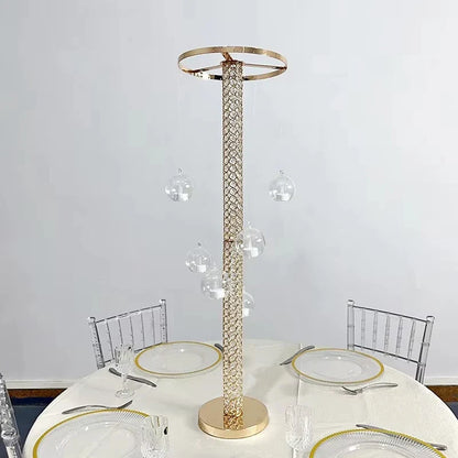 Metal Flower Stand Centerpiece with Hanging Ball Round Gold Wedding Table Centerpiece for Wedding Valentine's Day Decoration