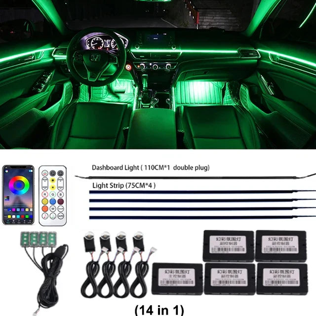 22 in 1 Universal Ambient Light Car Interior Acrylic Strip Kit 213 64 Color RGB Symphony Rainbow Dashboard Atmosphere Light APP