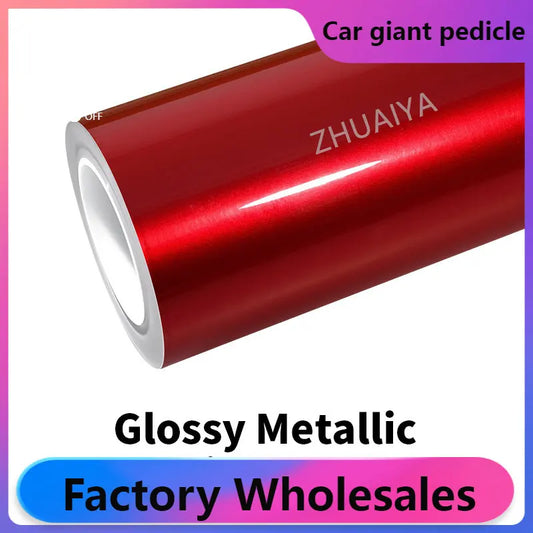 ZHUAIYA Gloss Metallic RED Vinyl Wrap film wrapping film bright 152*18m roll quality Warranty covering film voiture