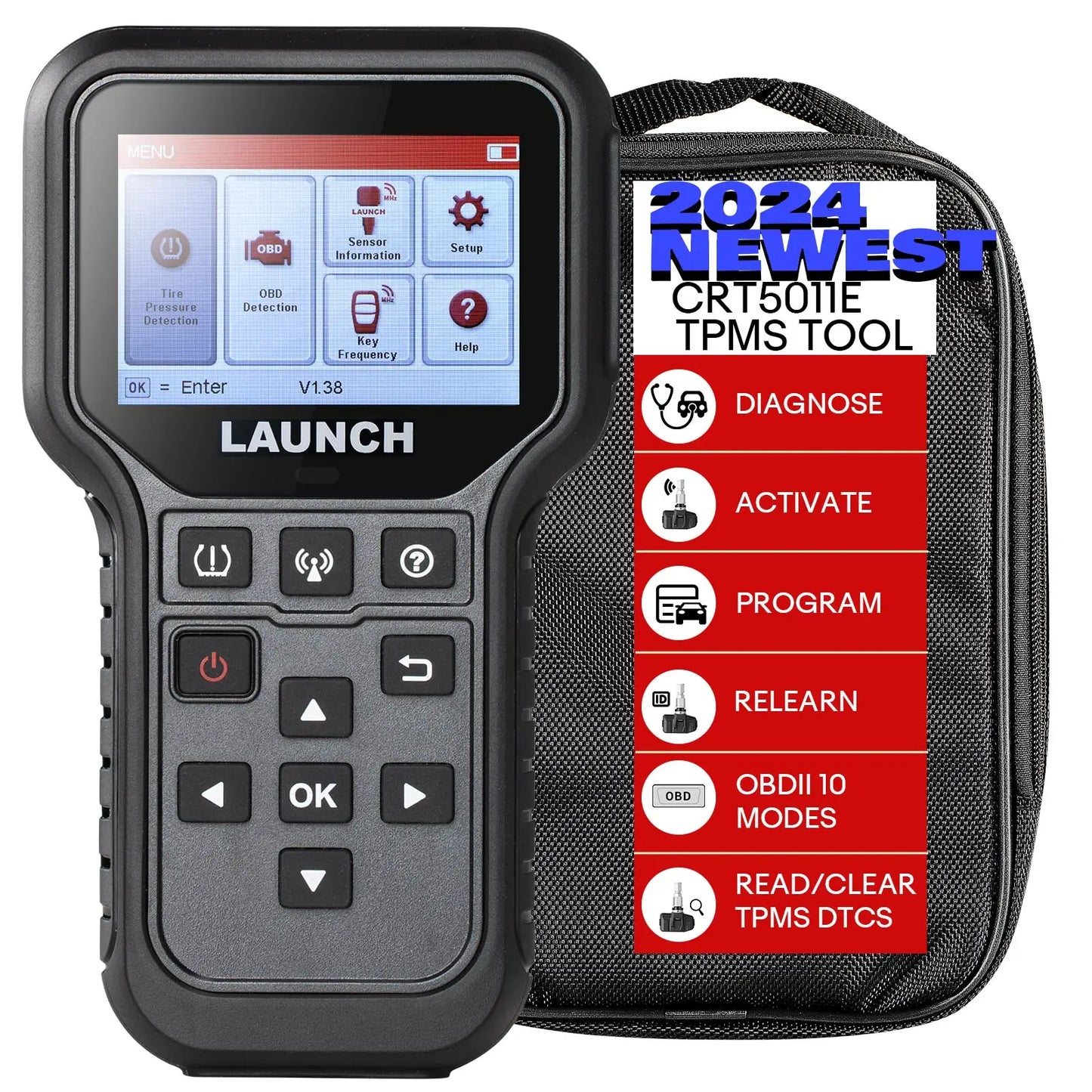 Launch CRT5011E TPMS Relearn Tool TPMS Sensor (315+433MHz) Support Read/ Activate/ Programming/ Relearn/ Reset/ Key Fob Test