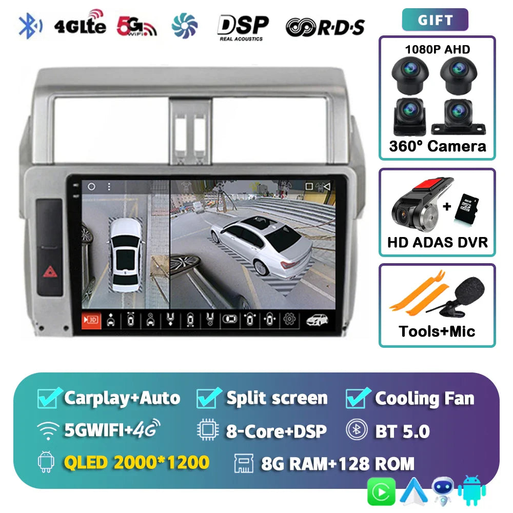 Android 14 For Toyota Land Cruiser Prado 150 2013 - 2017 2K QLED Android Car Radio Multimedia Video Player GPS Stereo CarPlay 4G