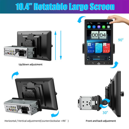 ESSGOO 10 Inch Rotatable 90° IPS Touchscreen Single 1 DIN Car Stereo Wireless Apple Carplay Android Auto USB AUX TF FM Bluetooth