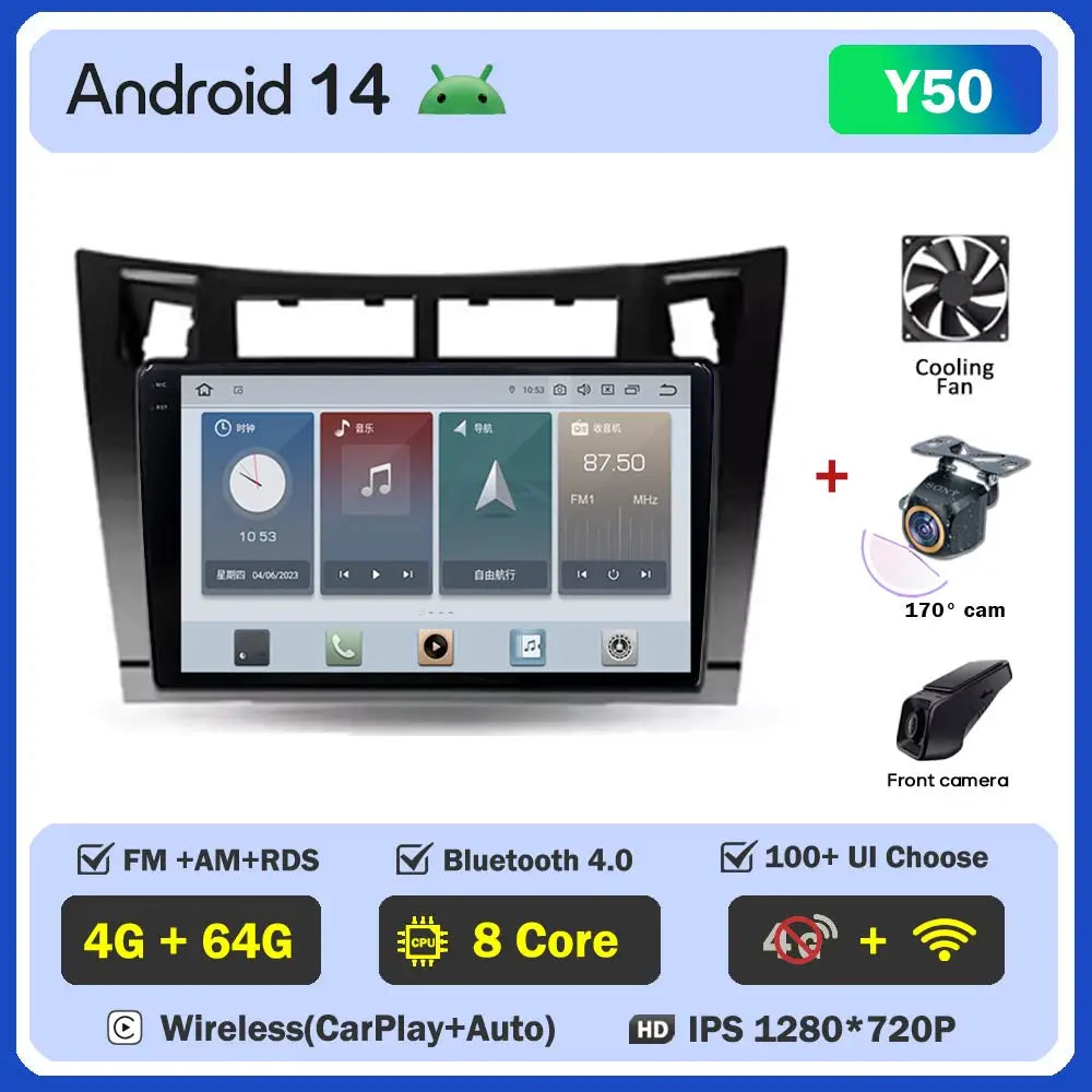 Car Radio Android 14 For Toyota Yaris 2 XP90 2005 - 2012 Auto Multimedia Stereo Dash Cam Screen GPS Head Unit Navigation DVD BT