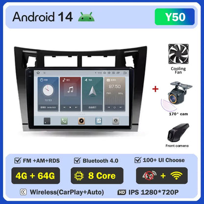 Car Radio Android 14 For Toyota Yaris 2 XP90 2005 - 2012 Auto Multimedia Stereo Dash Cam Screen GPS Head Unit Navigation DVD BT