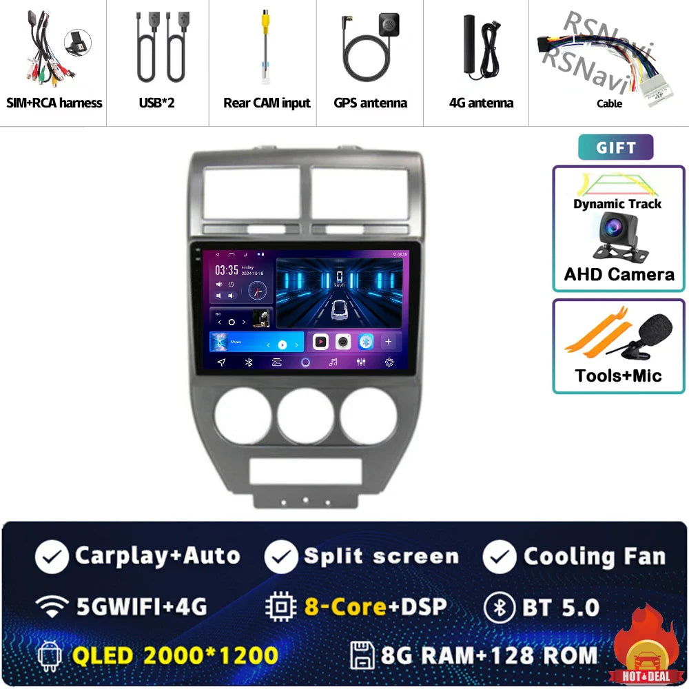 Android 14 For Dodge Caliber 2007 - 2012 2K QLED Android Car Radio Multimedia Video Player GPS AI Voice CarPlay 4G Stereo