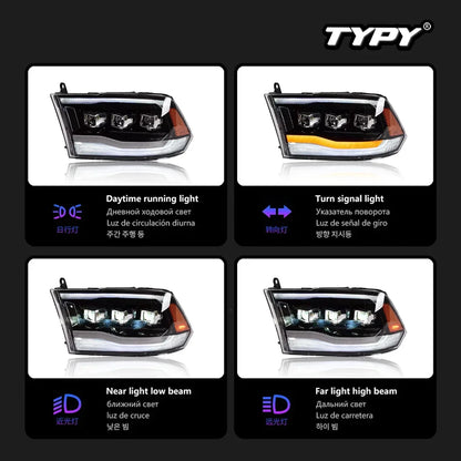 TYPY Car For Dodge RAM 1500 Headlight 2009-2019 Upgrade Modified to New DRL Dynamic Turn Signal LED Headlight Auto Accessories