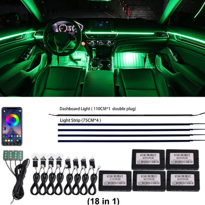 For Toyota Crown Car Interior Mood Ambient Light RGB 64-Color LED Smart Remote Control Atmosphere Lamp Energy Saving Kit