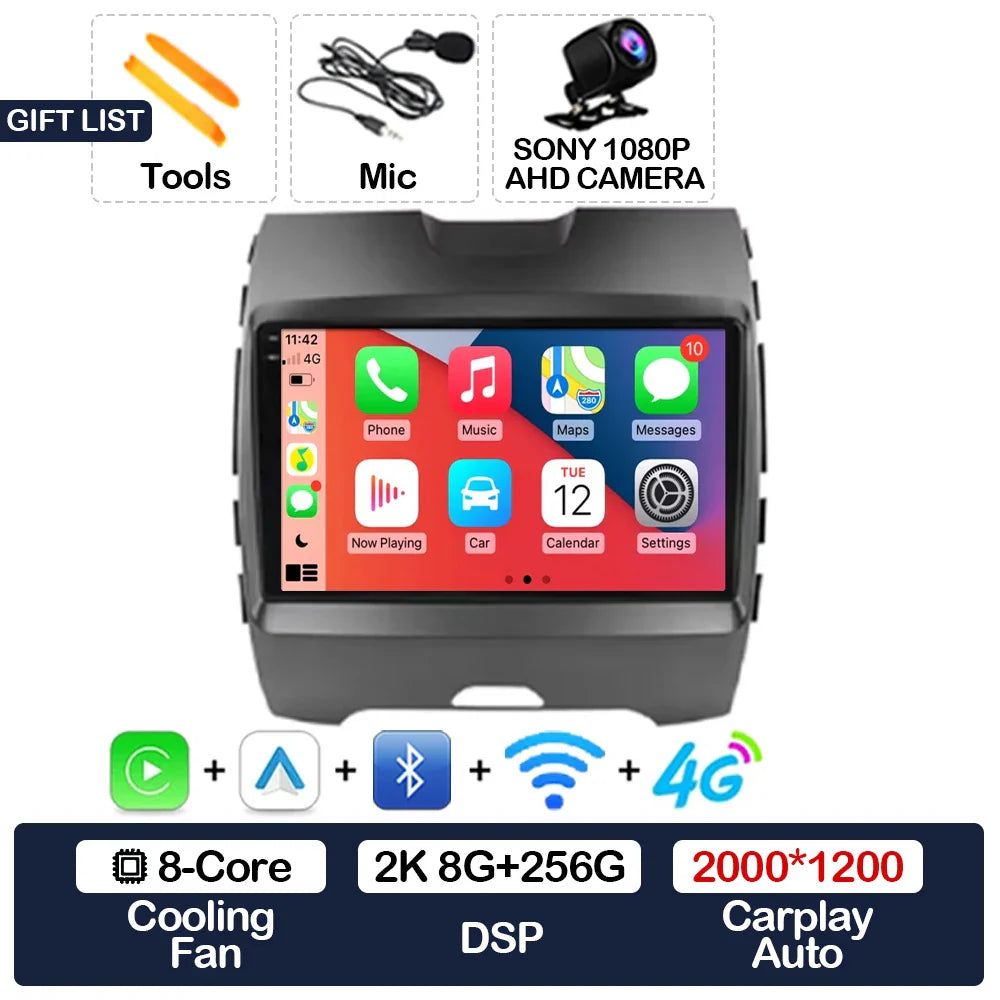 Android 15 Car Radio For Ford Edge 2 2015 2016 2017 2018 BT 4G WIFI Qualcomm Multimedia Video Player QLED GPS NAVI 2DIN LTE 5G