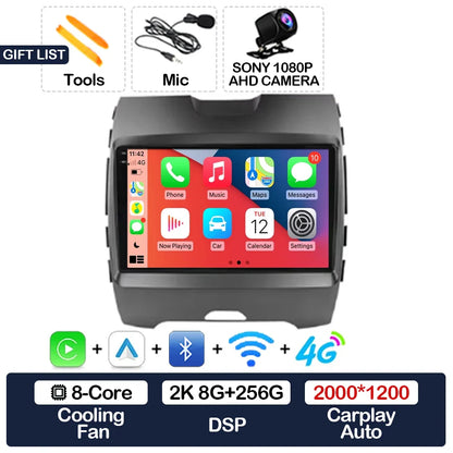 Android 15 Car Radio For Ford Edge 2 2015 2016 2017 2018 BT 4G WIFI Qualcomm Multimedia Video Player QLED GPS NAVI 2DIN LTE 5G