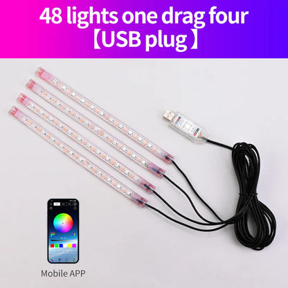 Car Footwell Atmosphere Strip LED Light APP Remote Control USB Lighting Music Sync Brightness Adjusted Freely Ambient Light 1pcs
