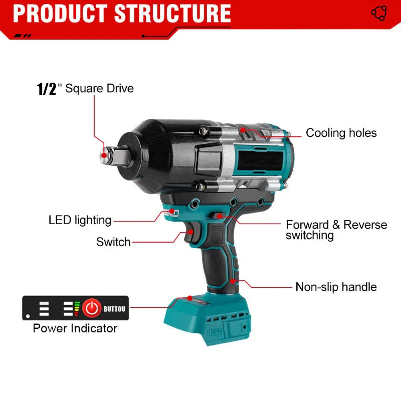 3100N.M High Torque Brushless Electric Impact Wrench Super Power Screwdriver Cordless Wrench Power Tools for Makita 18V Battery power tools