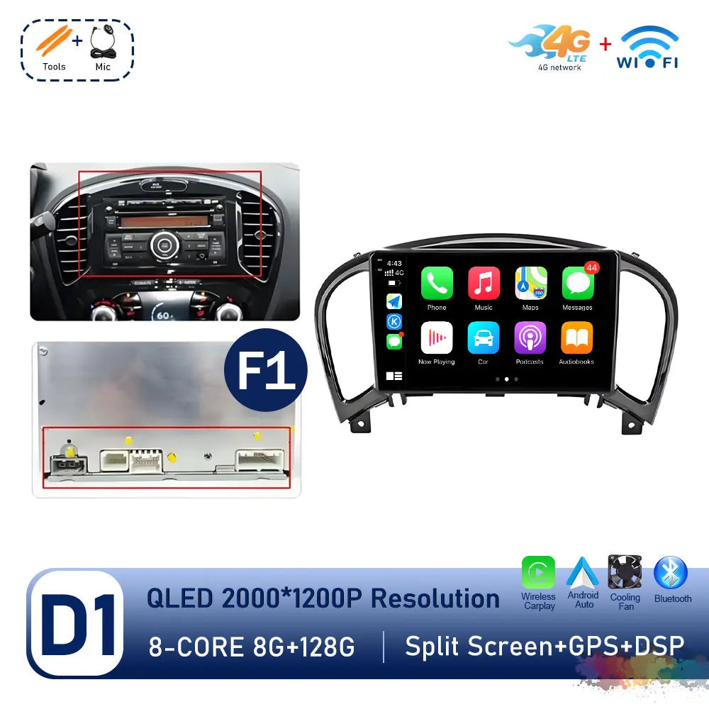 Carplay Android OS for Nissan Juke YF15 2010 - 2014 QLED Touch Screen 9 '' Car Radio Stereo Player GPS Navigation WiFi Head Unit