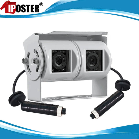 iPoster Dual Lens White Reversing Camera RV Backup Camera Twin Adjustable angle Lens Rear View CCD Camera for Truck Bus