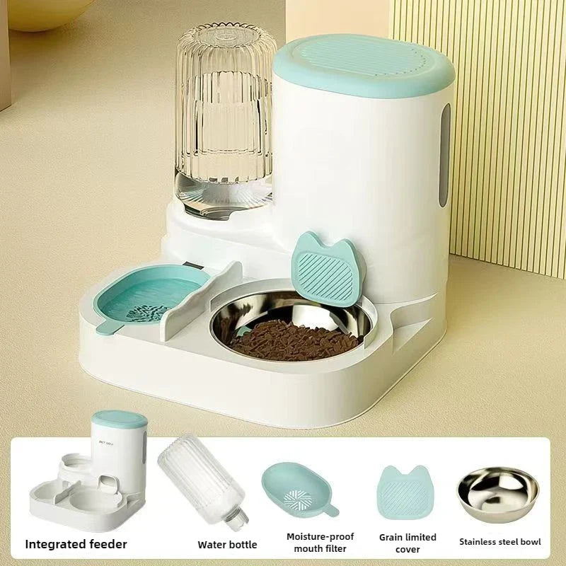 Automatic Cat Feeder and Water Dispenser Non-Electric Easy-Clean Large Capacity Pet Feeding Station for Cats and Small Dogs