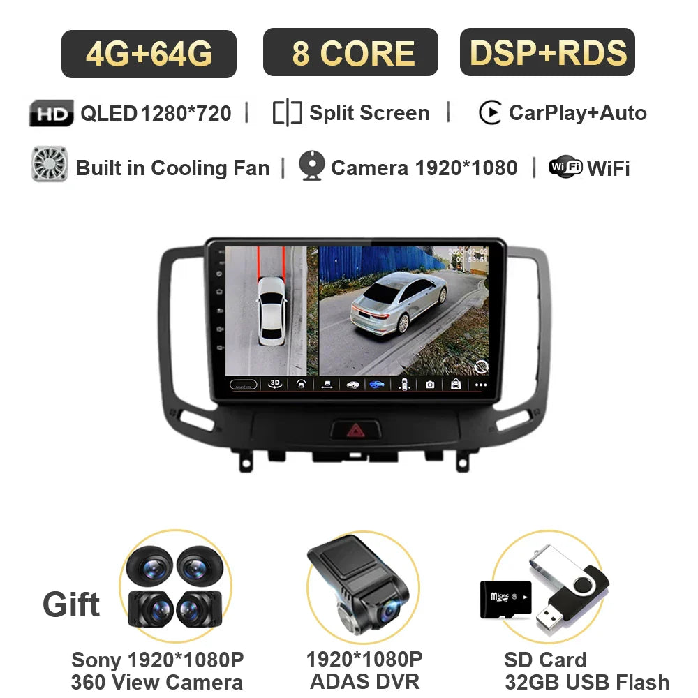 12G+256G  For Infiniti  G4 G25 G35 G37 2006 - 2013 Car Radio Multimedia Video Player Navigation GPS Android Carplay No 2 Din DVD