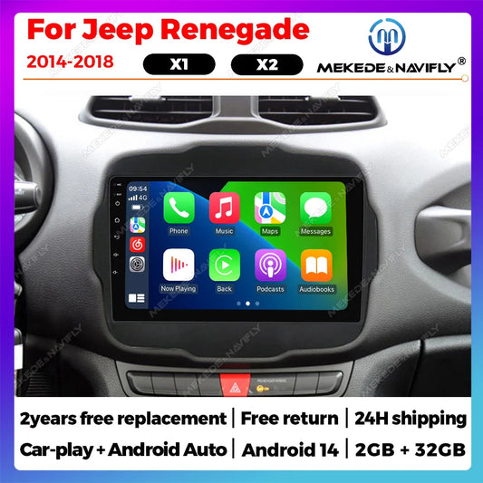 Android 14 Car Radio For Jeep Renegade 2014-2018 GPS Navigation Multimedia Video Player Autoradio Stereo Carplay Auto WIFI BT