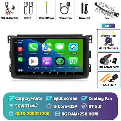 Android 14 Carplay Car Radio Multimedia For Mercedes-Benz Smart Fortwo 451 2005 - 2010 Head Unit GPS Navigation Video DVD Stereo