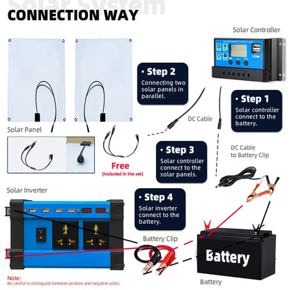 Solar Kit 6000W interver solar system complete 12v Solar Power Generator 18V Solar Panel with 30A Charge Controller Set Camping