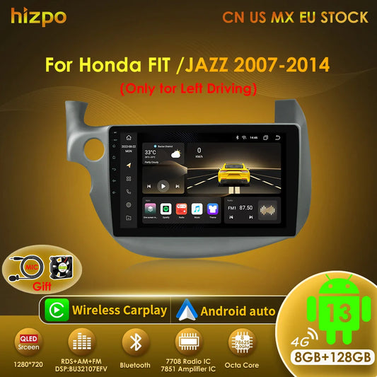 Hizpo 2 Din Android 13 Car Radio For HONDA FIT JAZZ 2007-2013 Multimedia Video Player AI Voice Wireless CarPlay Auto Head Unit