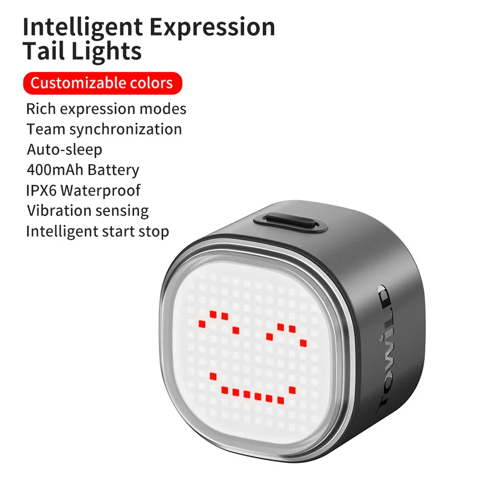 TOWILD TL08 Intelligent Expression Taillight 140 Led Braking Sensor Bluetooth Bike Rear Light Customizable Bicycle Taillights