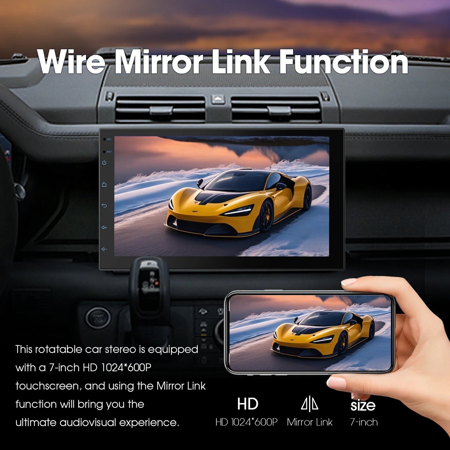 7" Double Din Car Stereo with Wireless CarPlay & Android Auto, Car Radio with BT 4.1/Backup Camera/Mirror Link/GPS/WiFi/FM/AM