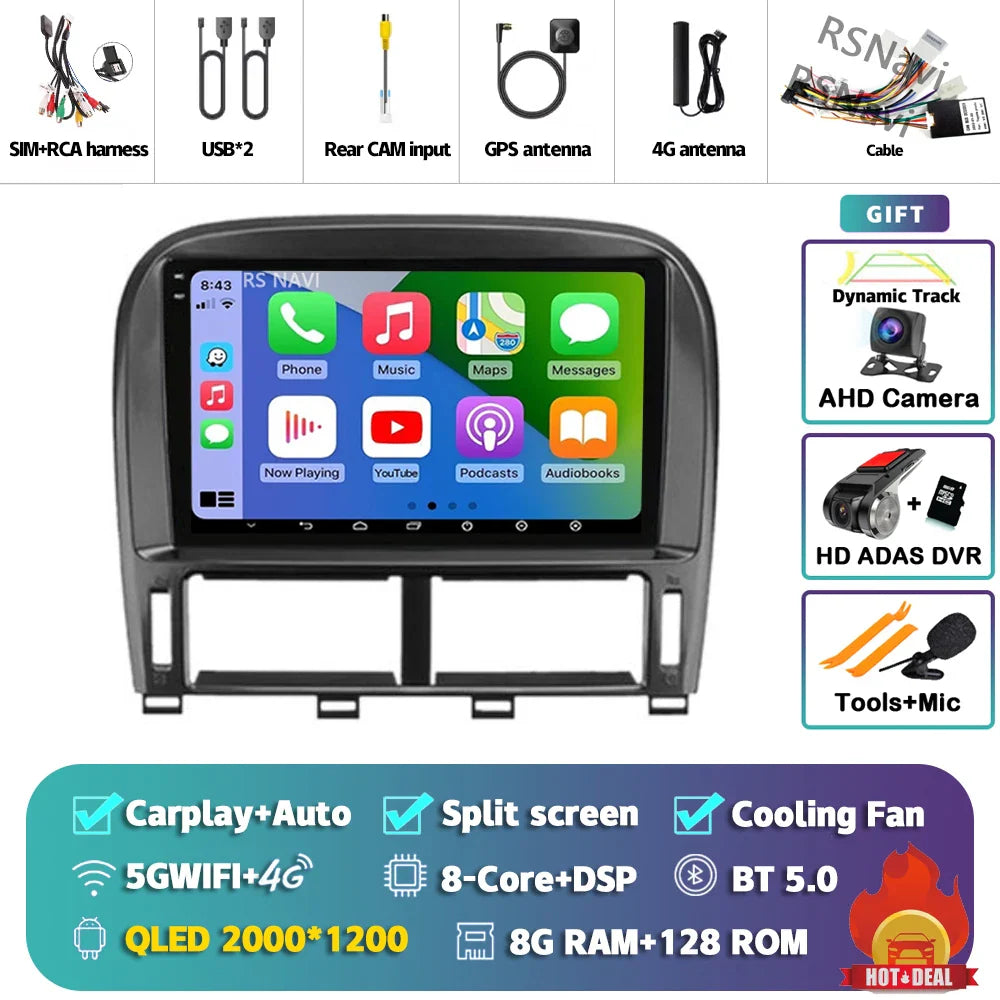 Android 14 Carplay Auto Car Radio Multimedia Player For Lexus LS430 XF30 LS 430 2000 - 2006 DSP Autoradio Stereo 2din Head Unit