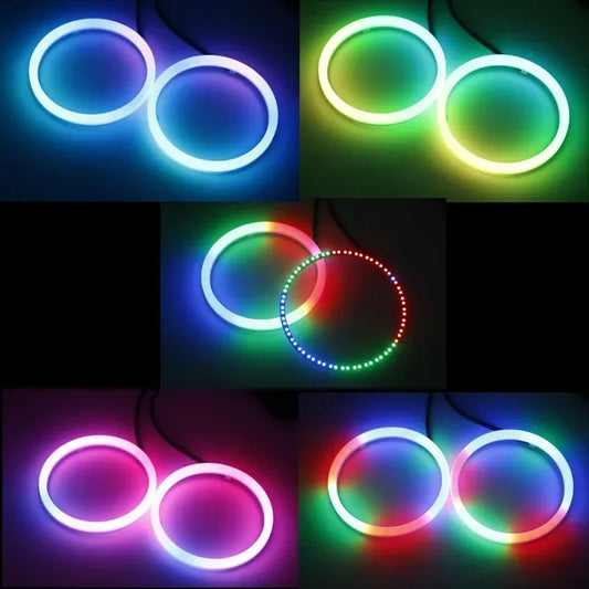 2PCS Car Colorful Cotton LED Angel Eyes Halo Rings APP Control Headlight Lamps Daytime Running Light for Car Offroad Motorcycle