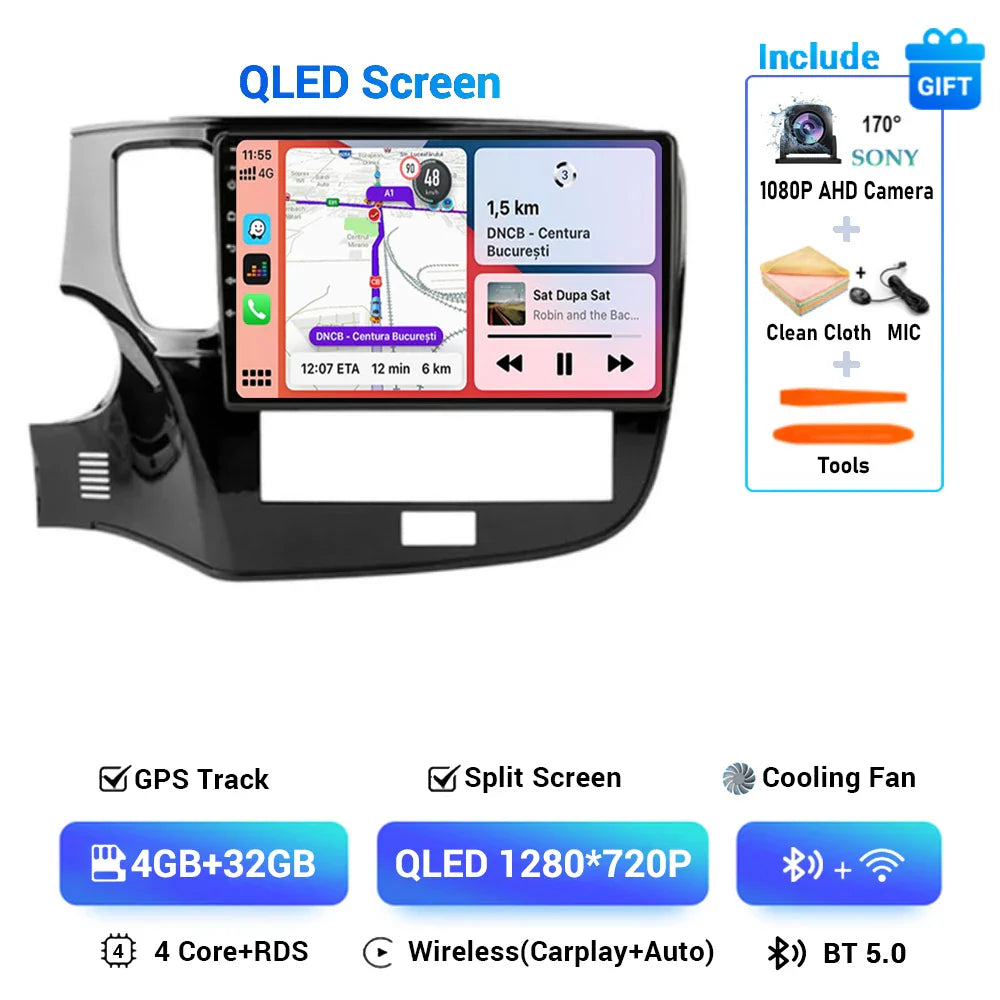 Android 14 CarPlay Auto Car Radio For Mitsubishi Outlander 3 III GF0W GG0W 2018 2019 2020 2021 Multimidia Video Player Stereo 4G