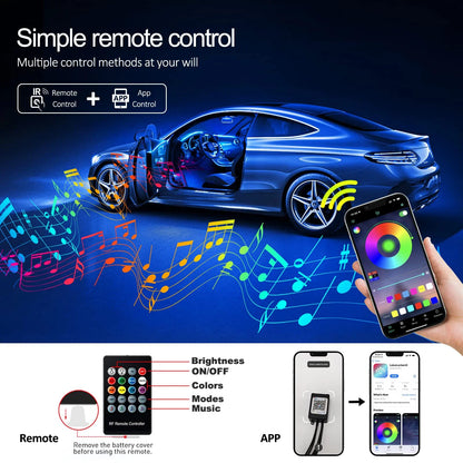 10 in 1 Car LED Interior Ambient Lights RGB Fiber Optic Lighting Kit USB APP Control LED Neon Auto Atmosphere Decorative Lamps