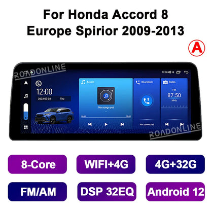 12.3” Android 12 For Honda Accord 8 Europe Spirior Acura Tsx 2009-2013 8+256GB Car GPS Multimedia Player Stereo Receiver Radio