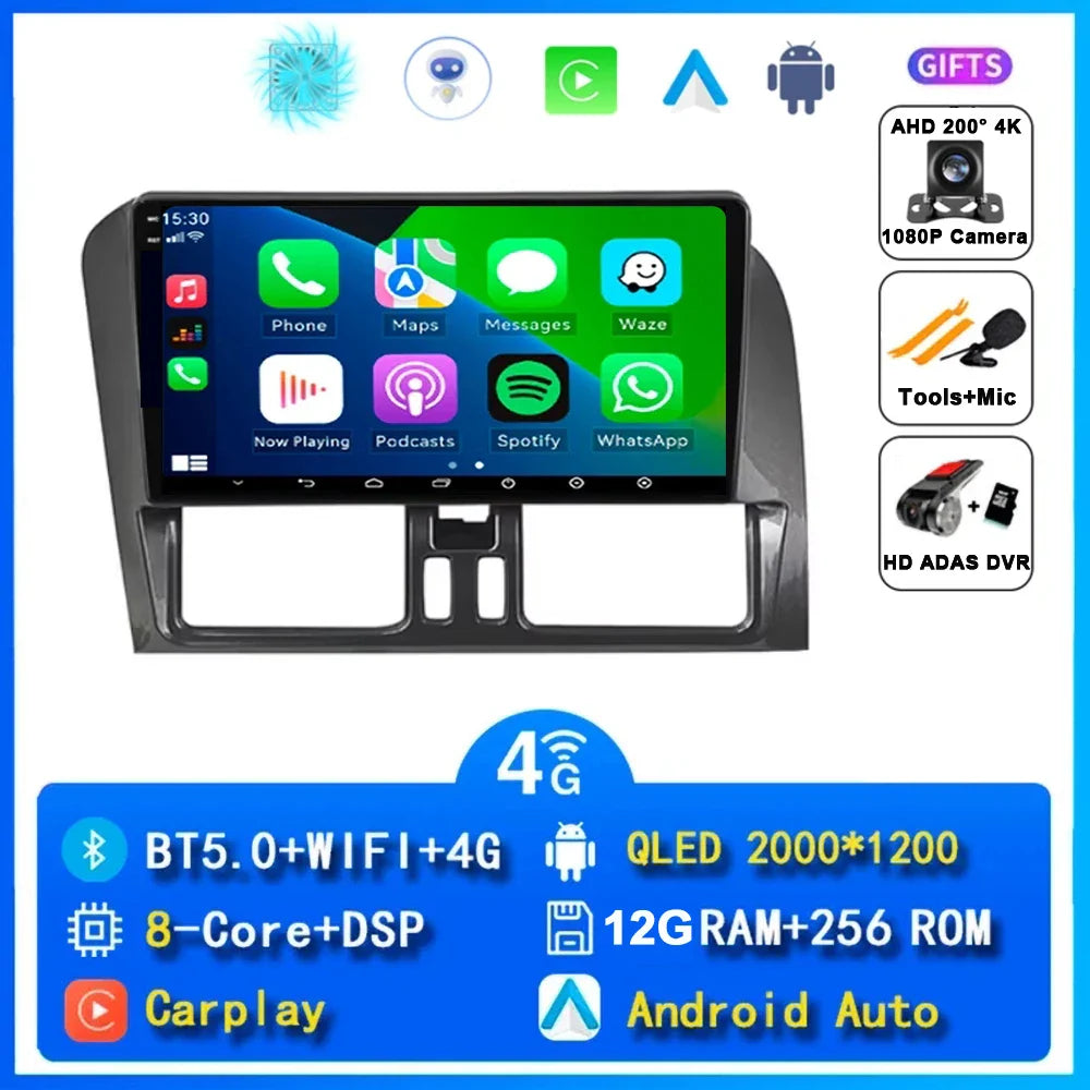 Android 15 Car Radio Wireless CarPlay Android Auto Radio For Volvo XC60 2007 2010 2013 2014 2017 4G Car Multimedia GPS Autoradio