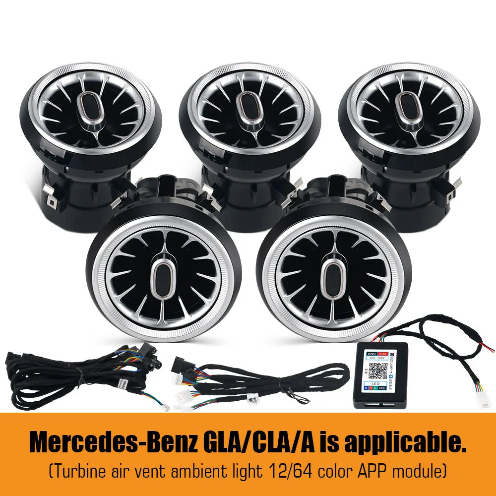 12/64 Colours Ambient Lights For Mercedes-Benz A/CLA/GLA W176 W117 W156 LED Car Air Vents Turbine Nozzle Decorate Lamp APP 12V